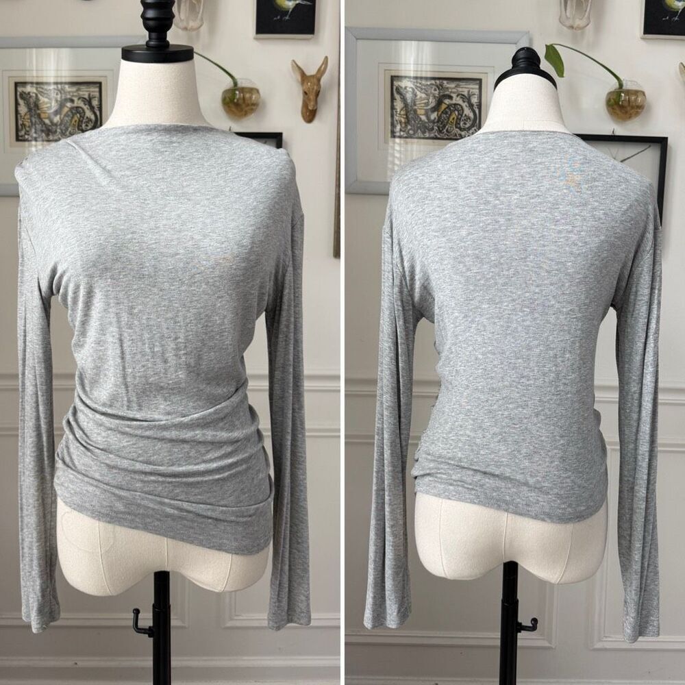NWOT Commense Jersey Ruched Funnel Neck Top Grey M